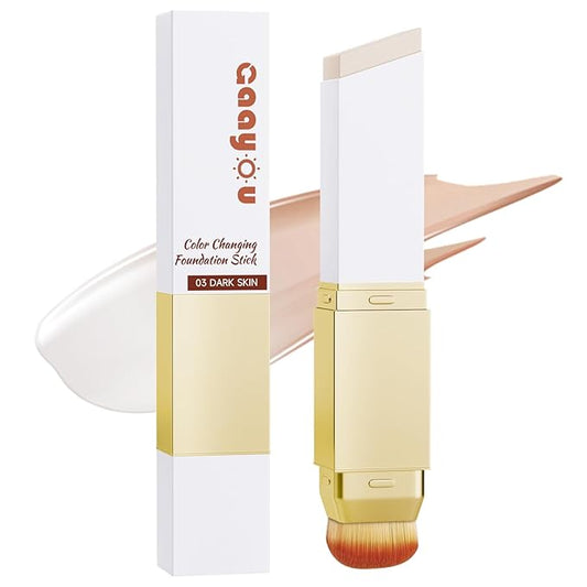 Blanc Cover Cream Stick, Korean Color-Changing Foundation Stick Full Coverage Base Concealer Makeup Dual-Ended with Detachable Brush for a Flawless Look (Dark Skin)