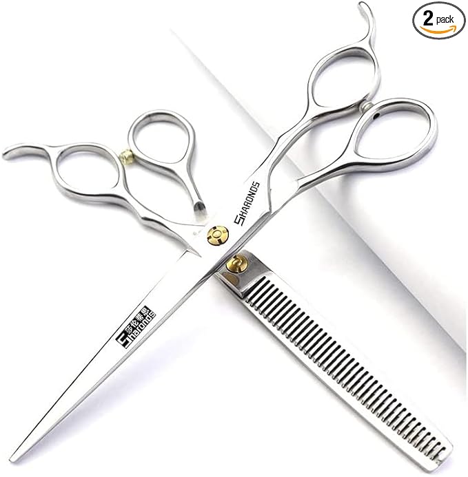 SHARONDS 7.5 Inch Stainless Steel Professional Barber Scissors Hair Thinning Scissors Hairdresser or Home Hairdresser Variant/Hybrid (7.5 inch-2pc)