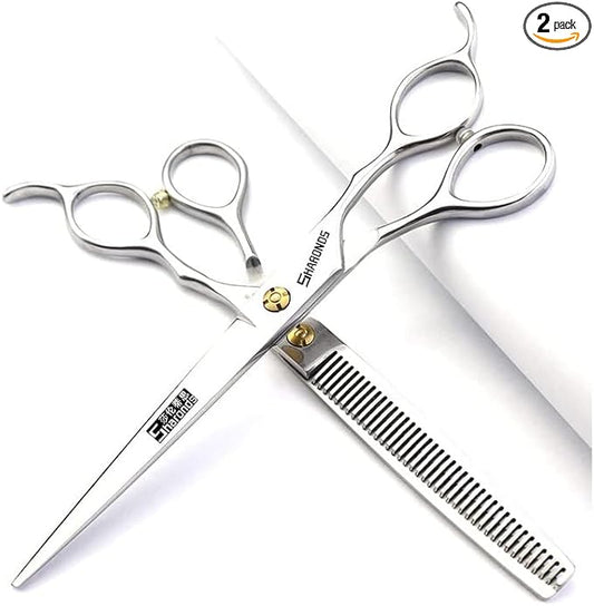 SHARONDS 7.5 Inch Stainless Steel Professional Barber Scissors Hair Thinning Scissors Hairdresser or Home Hairdresser Variant/Hybrid (7.5 inch-2pc)