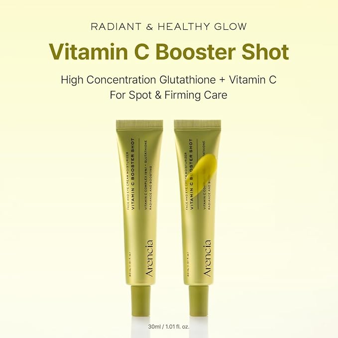 Arencia Vitamin C Booster Shot Serum with Glutathione, Niacinamide and Vitamin E for Dark Spot Care, Fine Lines & Wrinkles, Glass Skin, Korean Skincare 30ml/1.01 fl.oz (Pack of 2)