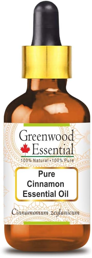 Greenwood Essential Cinnamon Essential Oil (Cinnamomum zeylanicum) with Glass Dropper | Pure | Non-Sticky | Non-Greasy | Lightweight | Men & Women | All Skin Types | Steam Distilled 15ml (0.50 oz)