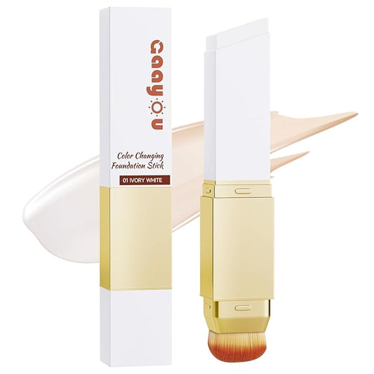 Blanc Cover Cream Stick, Korean Color-Changing Foundation Stick Full Coverage Base Concealer Makeup Dual-Ended with Detachable Brush for a Flawless Look (Ivory White)
