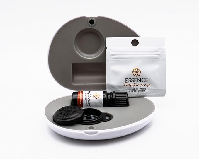 Essence Pearl Travel Case - Wearable Aromatherapy Kit with Nasal Diffuser Rings, Soaking Bay, and 5mL Essential Oil – Portable Wellness Gift Set for On?The?Go Self Care