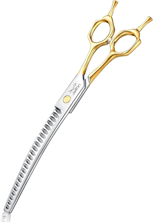 Jason 8.0 Inch Curved Chunker Scissors for Dog Grooming 23 Teeth Professional Downward Chunker Shears with Symmetric Handle Sharp Comfortable