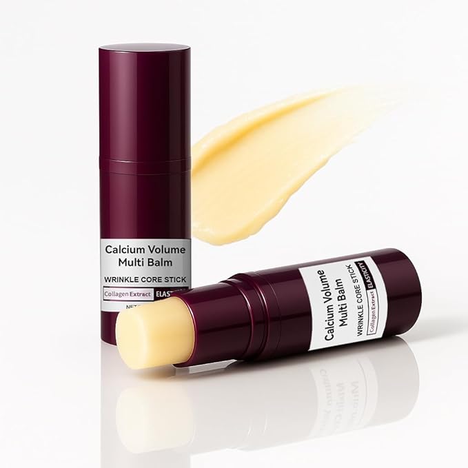 Calcium Volume Multi Balm 2 Pack – Wrinkle Care Stick with Collagen Extract, Hydrating & Firming Multi Balm for Eyes, Neck, Smile Lines – Portable Anti-Aging Moisturizing Stick