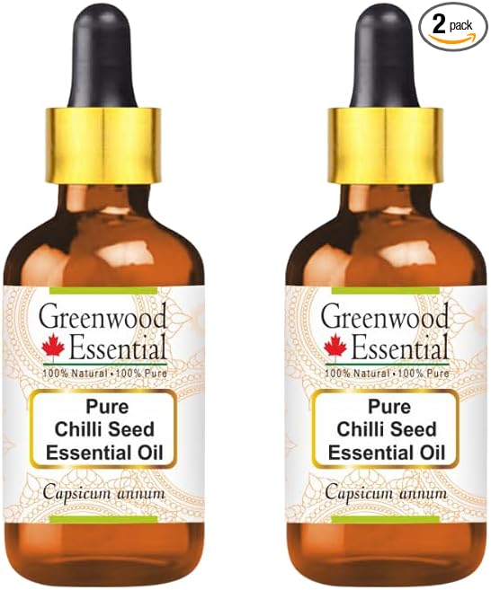 Greenwood Essential Pure Chilli Seed Essential Oil (Capsicum annum) with Two Glass Droppers Steam Distilled (Pack of Two) 30ml X 2 (2 oz)