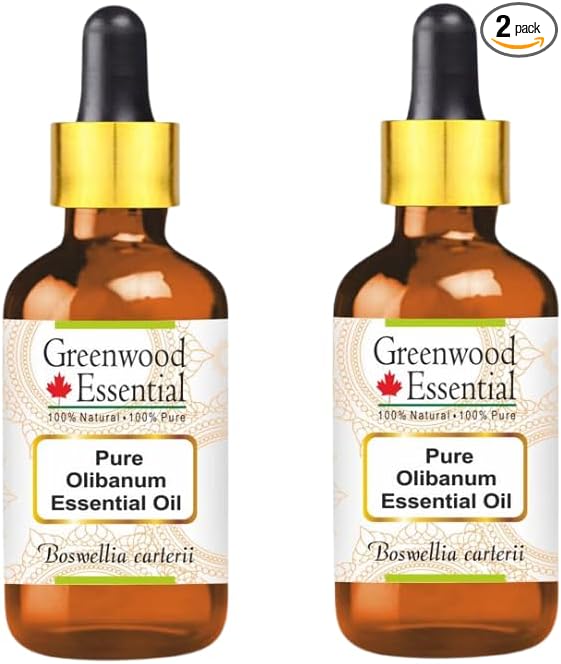 Greenwood Essential Pure Olibanum Essential Oil (Boswellia carterii) with Two Glass Droppers Steam Distilled (Pack of Two) 5ml X 2 (0.33 oz)
