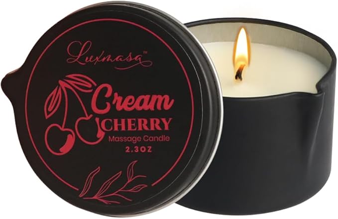 All Natural Soy Wax Warm Body Massage Oil Candle for Relaxation & Skin Care, Home Scented Aromatherapy Candle Gift Set Cream Cherry Scent 2.35 OZ