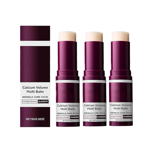 Calcium Volume Multi Balm, Wrinkle Core Stick, Collagen Moisturing Stick, Hydrating, Almond & Vitamin E for Lip Balm Eye Cream Neck. 3pcs