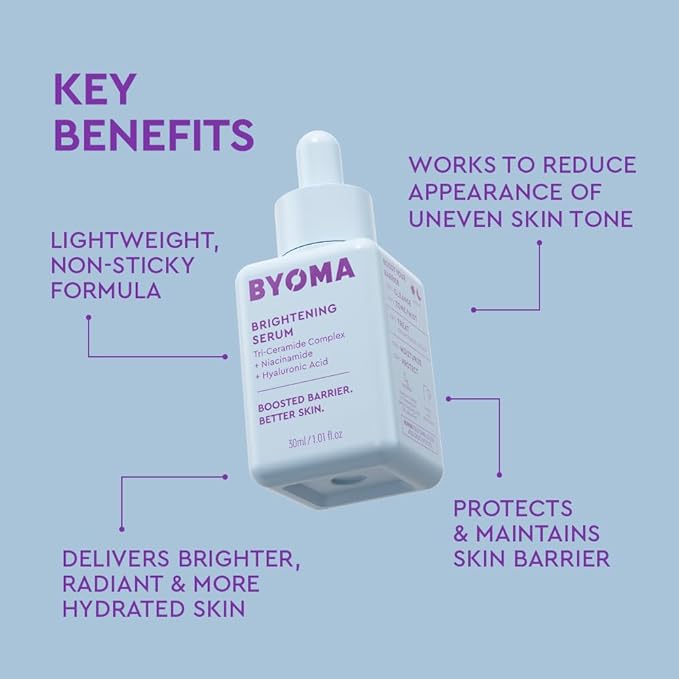 BYOMA Brightening Serum - Barrier Repair Serum - Brightening & Hydrating Face Serum with Hyaluronic Acid, Niacinamide & Ceramides - Hyaluronic Acid Serum For Face, Glowing, Radiant Skin - 1.01 fl. oz