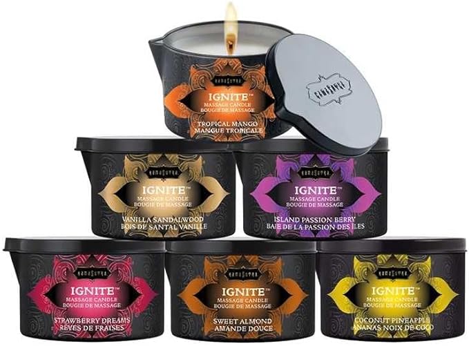 KAMA SUTRA Ignite Massage Candle - Coconut Oil and Soy Based - Sweet Almond, 6 oz/170 g Sore Muscle Massage Oil - Moisturizing - Natural Therapy Oil - Warming, Relaxing, Sensual Massage