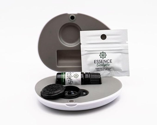 Essence Pearl Travel Case - Wearable Aromatherapy Kit with Nasal Diffuser Rings, Soaking Bay, and 5mL Essential Oil – Portable Wellness Gift Set for On?The?Go Self Care