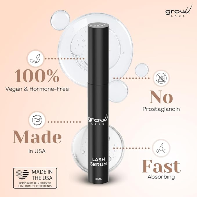 Lash Serum – Eyelash Enhancer with Peptides & Biotin – Strengthens, Nourishes & Defines Lashes for Longer, Fuller and Thicker Looking – Vegan Formula – Hormone-Free – Made in USA – 2 ml