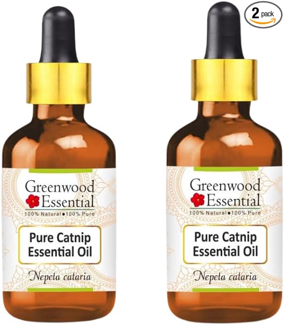 Greenwood Essential Pure Catnip Essential Oil (Nepeta cataria) with Two Glass Droppers Steam Distilled (Pack of Two) 5ml X 2 (0.33 oz)