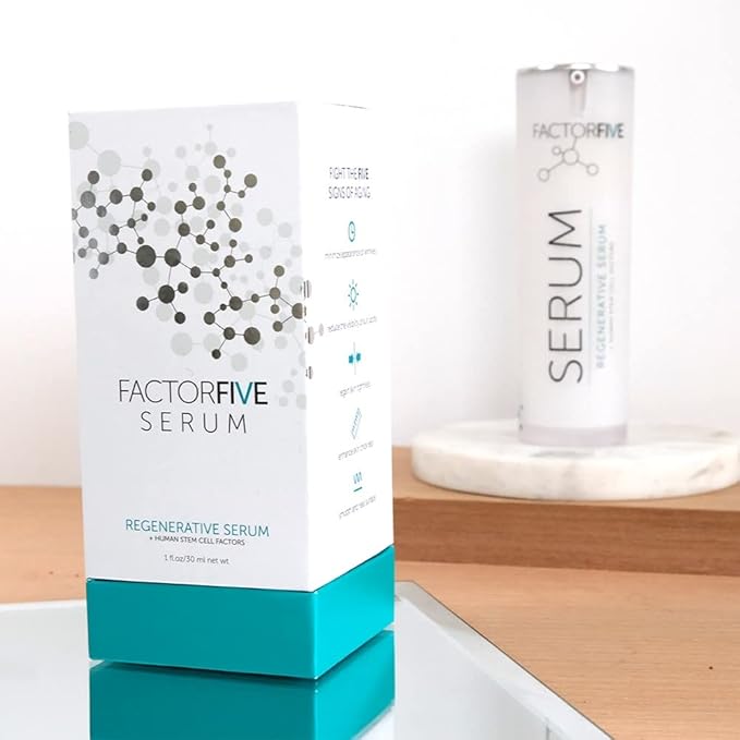 FACTORFIVE Regenerative Serum with Stem Cell Growth Factors, HGF for Skin Tightening and Smoothing, Wrinkle and Pore Reduction, and Rejuvenation - 1 fl oz/30ml