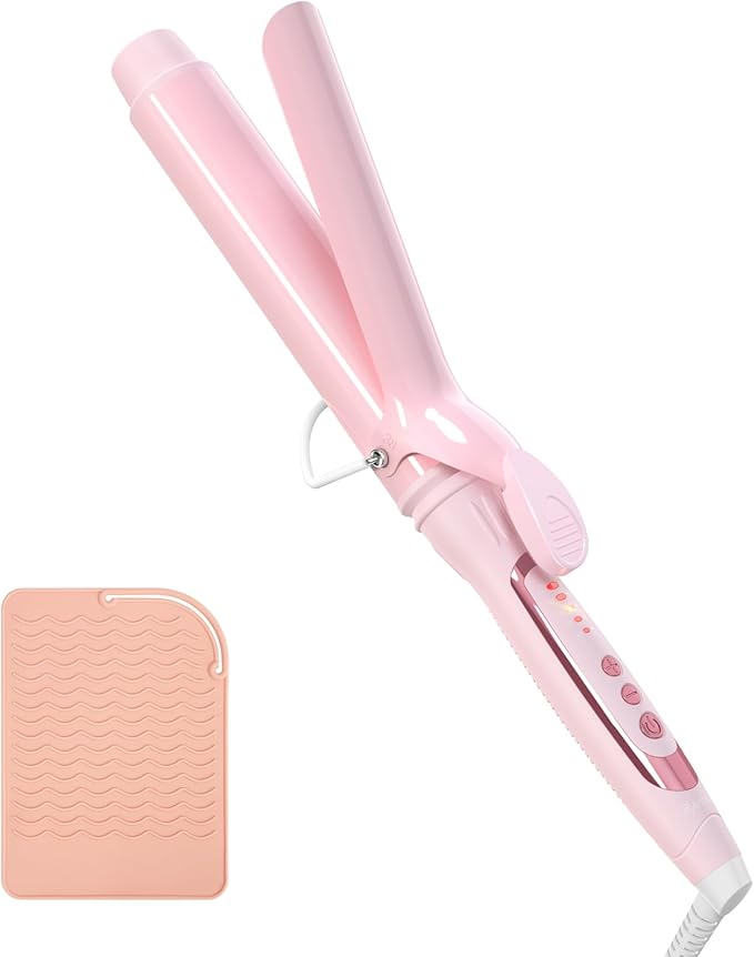 1.50 Inch Curling Iron, 5 Temperature Settings, Professional Spring Hair Iron for All Hair Types, Max 430℉ with Heat Resistant Mat (1 1/2 Inch Pink)