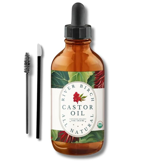 River Birch Organic Castor Oil (2oz) – 100% Pure, Unscented Organic, and Hexane-Free. Promotes Hair, Eyelash, and Eyebrow Growth. Ideal for Hair Treatments & Skin Hydration