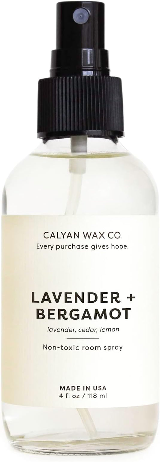 Calyan Wax Co. Non Toxic Room Spray, Lavender + Bergamot Air Freshener, Non Aerosol Natural Room Mist, Aromatherapy Spray with Essential Oils, 4fl oz