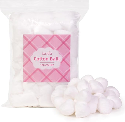 100% Pure Cotton Balls, Large Size, Soft and Absorbent for Make-Up, Nail Polish Removal, Pet Care, Applying Lotion or Powder and First-Aid for Everyday Household Use, 100 Count