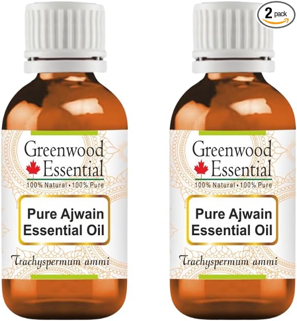 Greenwood Essential Pure Ajwain Essential Oil (Trachyspermum ammi) Steam Distilled (Pack of Two) 30ml X 2 (2 oz)