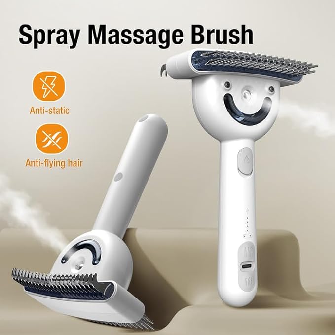 Multifunctional Pet Comb with Spray - 360° Steel Pin Comb and Detangling Knife, Pet Hair Removal Grooming Tool, Anti-static, Waterproof, Rechargeable - Suitable for Long-haired or Curly-haired Pets