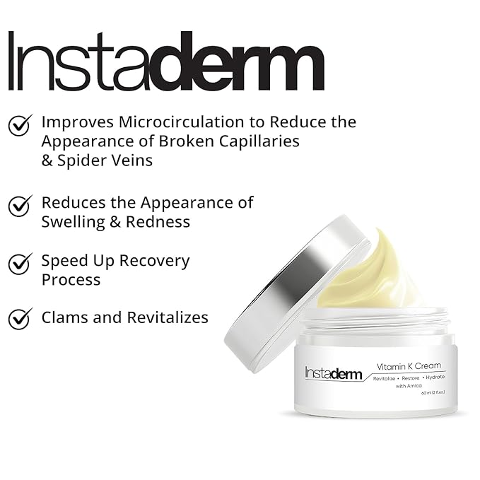 Vitamin K Cream- Bruise Healing Formula with Arnica. Dark Spot Moisturizer for Bruising, Spider Veins & Broken Capillaries. Repair Under Eye Dark Circles, & Puffiness.