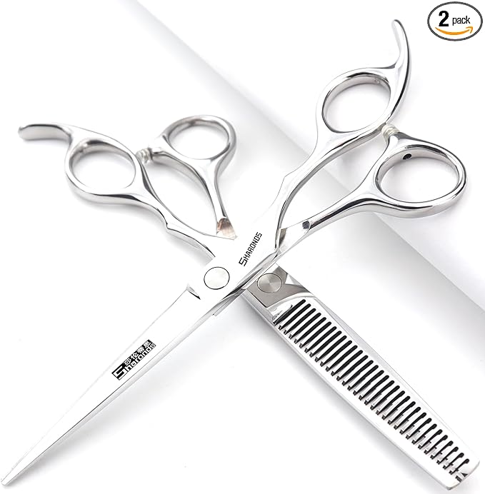 SHARONDS 7.0 Inch Stainless Steel Professional Barber Scissors Hair Thinning Scissors Hairdresser or Home Hairdresser Variant/Hybrid Scissors (Flat Cut Teeth Scissors Set) (6.5 inch-2pc)