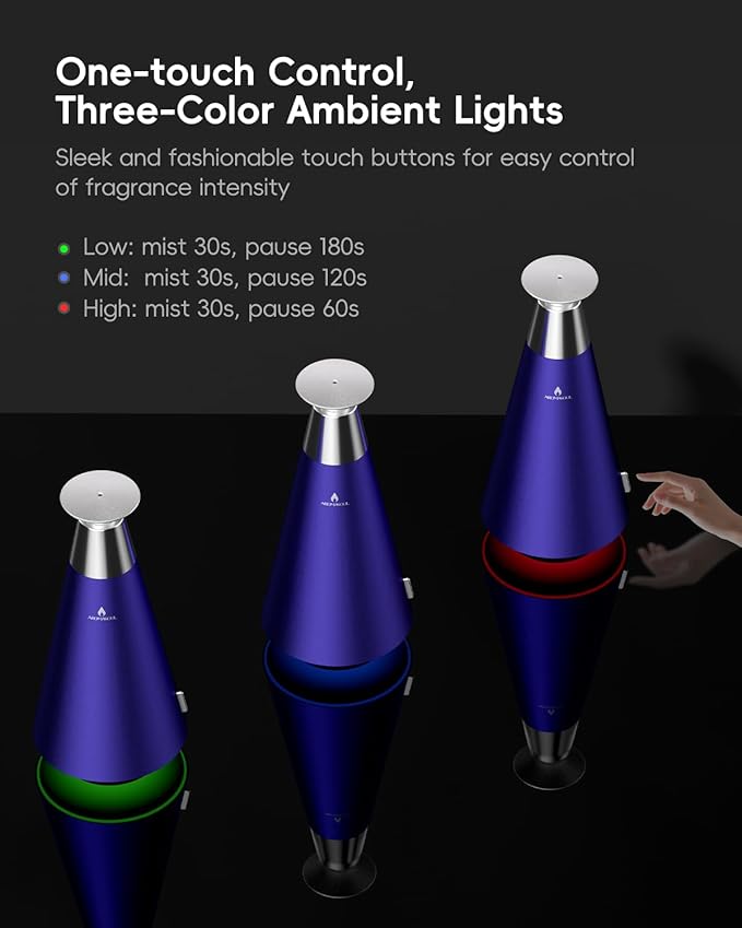 Waterless Scent Diffuser Starter Kit - 1500 Sq Ft Coverage, Alloy Atomization System,Mood Light,Smart Rechargeable Hotel Scent Diffuser, Including 120ml Essential Oil, for Home,Large Room,Spa,Blurple