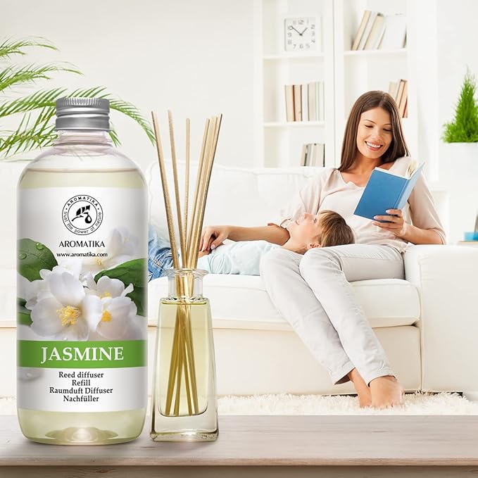 Reed Diffuser Refill With Jasmine Essential Oil 34 Fl Oz - 2x500ml - Fragrance Oil - Room Freshener - Floral Fragrance - Fresh and Long Lasting