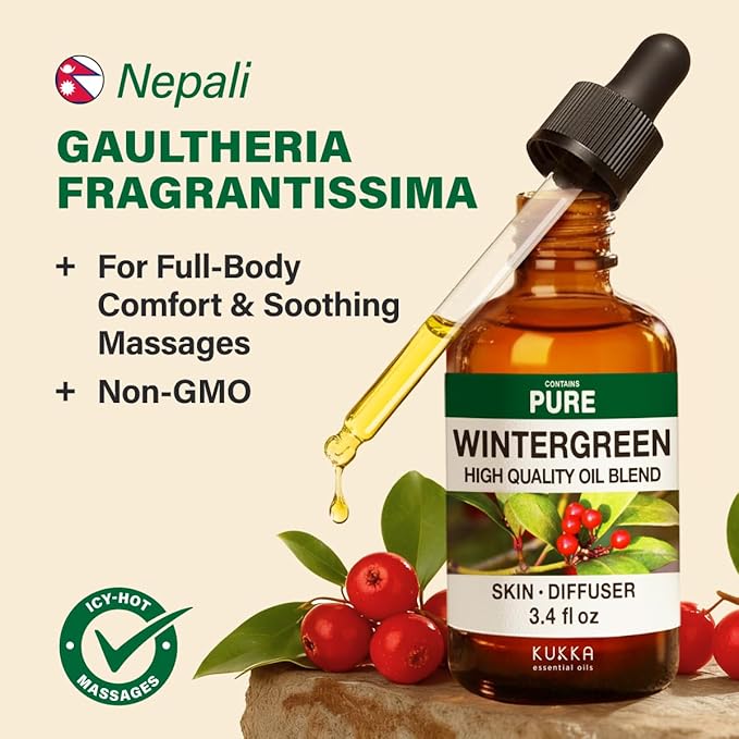 KUKKA Wintergreen Essential Oils - 3.40 Fl Oz - for Hair, Skin, Diffuser, Aromatherapy & DIY Soap Making Scent