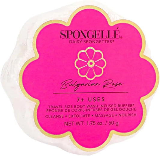 Spongelle Daisy Spongette Bulgarian Rose Wild Flower Buffer Body Scrubber | Bath & Shower Loofah for Women | Exfoliator with Body Wash Infused Sponge | 14+ uses
