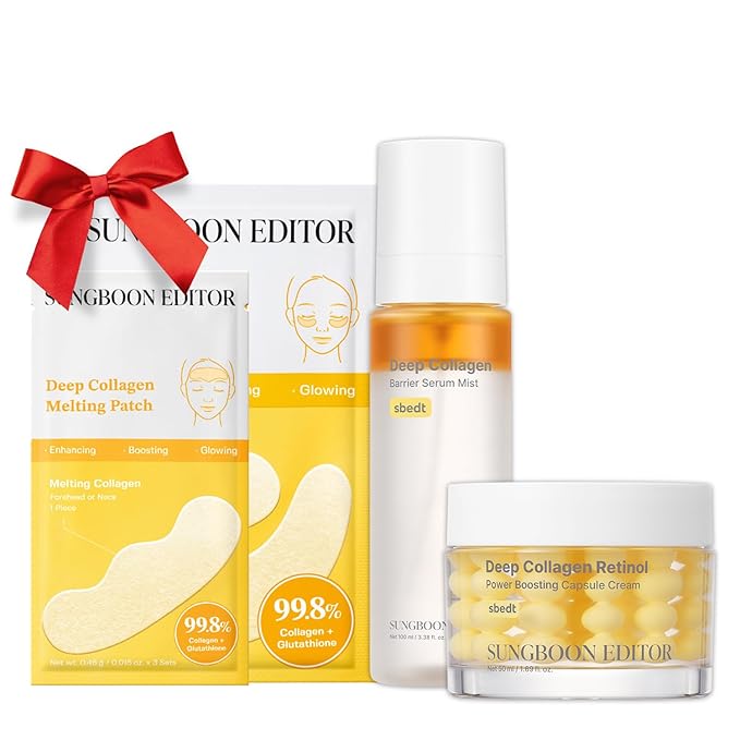 SUNGBOON EDITOR Wrinkle Reset Trio : Collagen Patch & Serum Mist & Collagen Capsule Cream. Best Korean Glass Skin Set for Deep Wrinkle Care, Gifts for Mom, Korean Skin Care