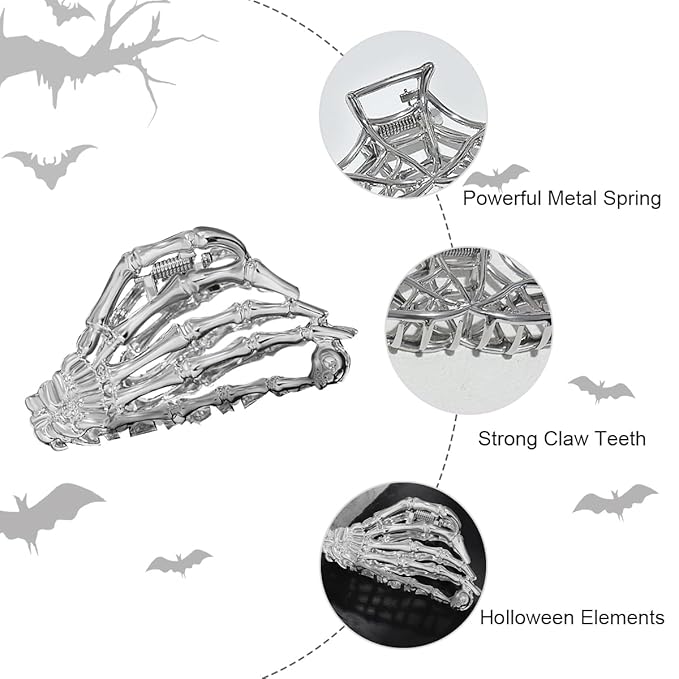 3 Pieces Large Metal Spider Net Hand Hair Claw Clips for Women and Girls Thick Long Hair, Nonslip Skeleton Spooky Barrette Headband Hair Styling Accessories for Halloween Christmas Gifts