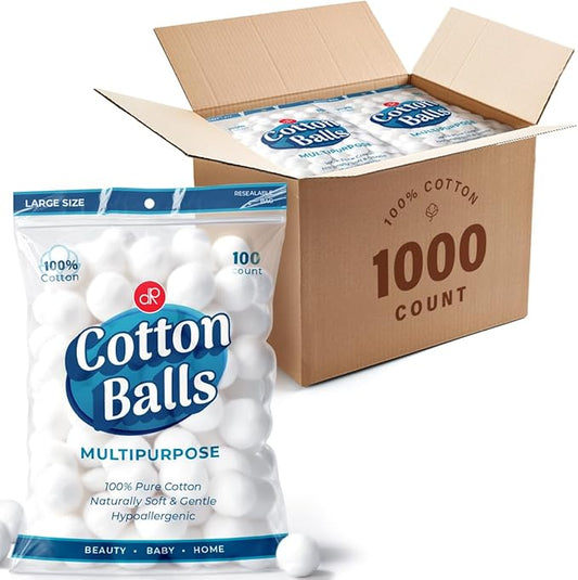 DecorRack 1000 [Large] Cotton Balls Bulk Pack for Make-Up, Nail Polish Removal, Applying Oil Lotion or Powder, Multi-Purpose Balls Made from 100% Natural Cotton, Soft and Absorbent (1000 Count)