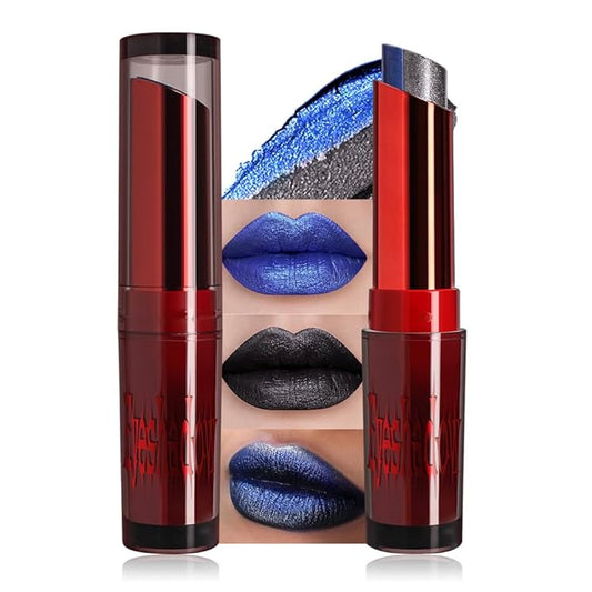 AMY'S DIARY Glitter shimmer blue black Lipstick Long Lasting Metallic Lip Liner Shimmer for Women Makeup Double Colors Eyeshadow Stick Hydrating Highly Pigmented Coverage Non Stick Cup Lips stick