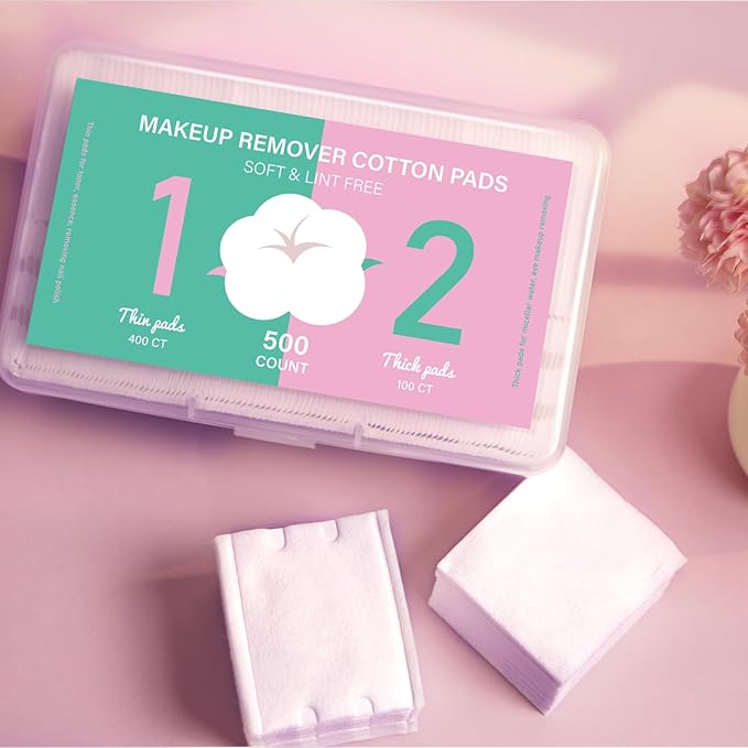 Square Makeup Cotton Pads, 200 Thick and 800 Ultra-Thin Soft, Lint-Free Pads for Makeup Removal, Toner Application and Daily Skincare