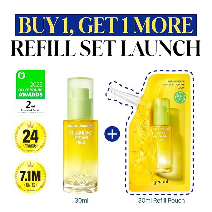 GOODAL Green Tangerine Vitamin C Serum - Advanced Version (2.02 Fl Oz (Pack of 2, Refill Included)) - Aurabelle