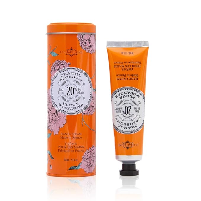 La Chatelaine Shea Butter Hand Cream, Made in France, Natural and Organic Ingredients, 70ml / 2.3 oz, Gift Tin, Orange Blossom