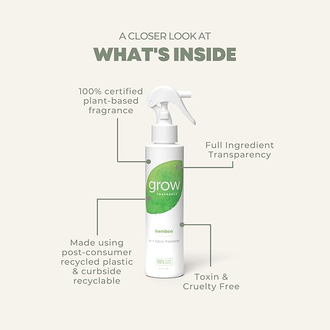 Grow Fragrance Scented Fabric and Room Air Freshener Spray - Certified Non-Toxic, 100% Plant-Based Essential Oils - 5 oz (Bamboo 2-Pack)