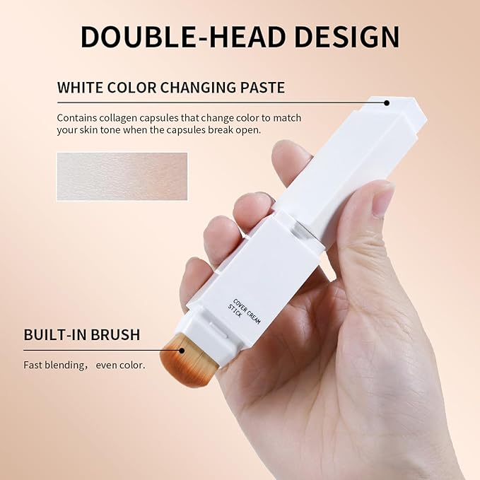 Cover Cream Stick, Korean Portable Color-Changing Foundation Stick, Medium to Full Coverage, Brightening Makeup Base for a Smooth Hydrating Flawless Look, SoftBrush, #2 Light