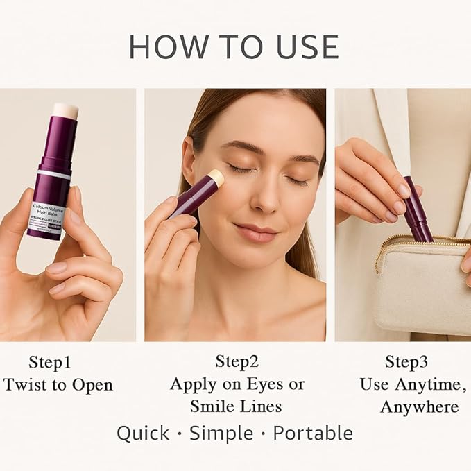 Calcium Volume Multi Balm 2 Pack – Wrinkle Care Stick with Collagen Extract, Hydrating & Firming Multi Balm for Eyes, Neck, Smile Lines – Portable Anti-Aging Moisturizing Stick