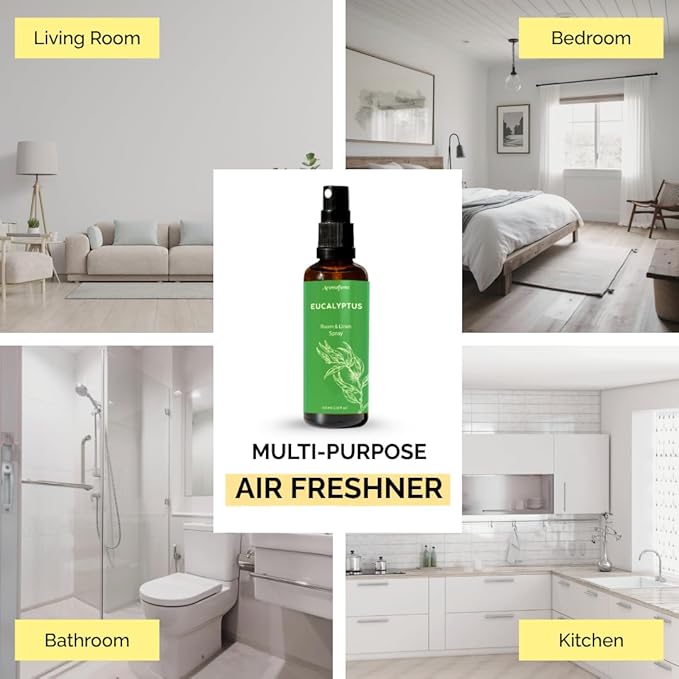 Eucalyptus & Mint Room, Linen & Pillow Spray by Aromafume | 100ml/3.38fl oz | with Pure Eucalyptus & Mint Essential Oil | Aromatherapy | Mist for Bedding, Fabrics - Aurabelle