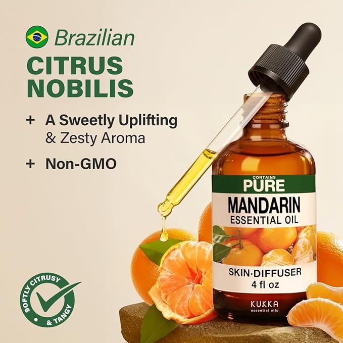 KUKKA Mandarin Essential Oils - 4 Fl Oz - for Hair, Skin, Diffuser, Aromatherapy & DIY Soap Making Scent