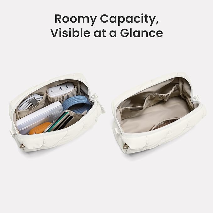 tomtoc Electronics Organizer Travel Case, Soft Puffy Organizer Bag Birthday Christmas Gifts Travel Essentials for Women Girls, Portable Accessory Tech Pouch Storage for Charger, Cord, Cable, Phone