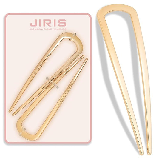 2PCS 4.2Inch French Hair Pins U-Shaped Pins for Women and Girls Fashion Metal Hair Pin French Twist Hair Pins for Buns, Updos,Stylish and Functional(set1-gold)