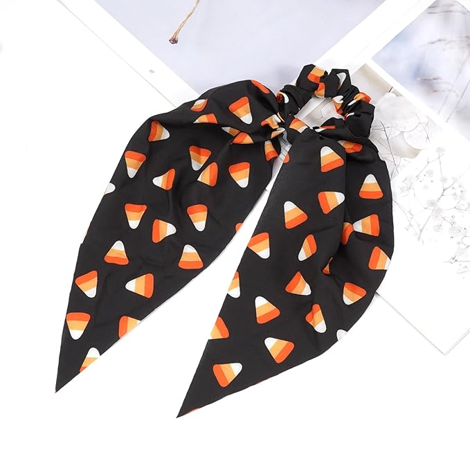 Halloween Hair Ties for Women Girls - Spooky Corn Scrunchies, Black Orange Tie, Ribbon Bows - Halloween Gifts and Accessories