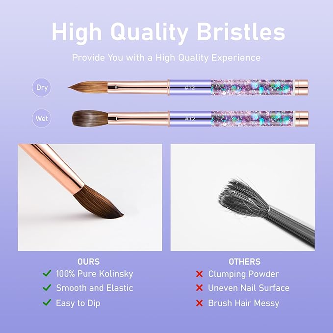 Acrylic Nail Brush Size #10, KEMEISI 100% Pure Kolinsky Nail Art Brushes Sturdy Handle Oval Shaped Acrylic Powder Nail Design Tools for Professional Manicure DIY Home Salon (Purple)