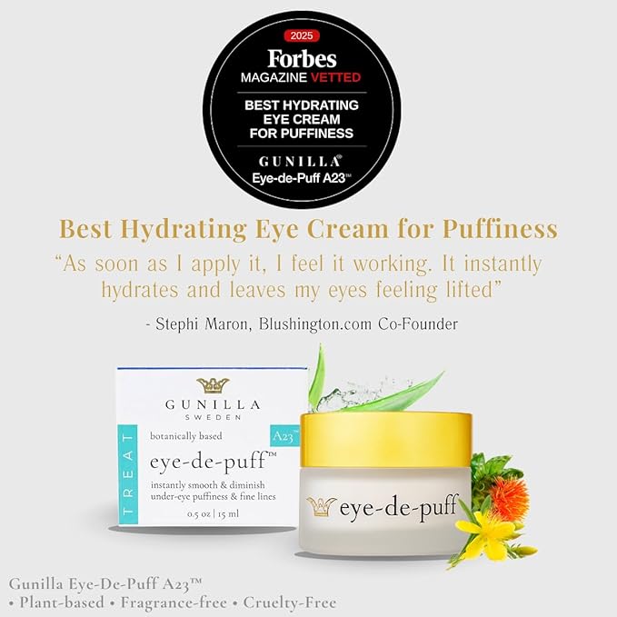 GUNILLA Anti-Aging Eye Cream Eye-de-puff A23 Concentrated with 23 Actives & Botanicals Hydrate & Help Reduce Fine Lines, Puffiness & Dark Circles, Natural, Peptides, Vegan - 5 oz