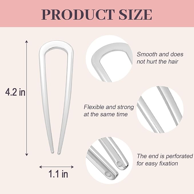 2PCS 4.2Inch French Hair Pins U-Shaped Pins for Women and Girls Fashion Metal Hair Pin French Twist Hair Pins for Buns, Updos,Stylish and Functional(set1-rabbit-silver)