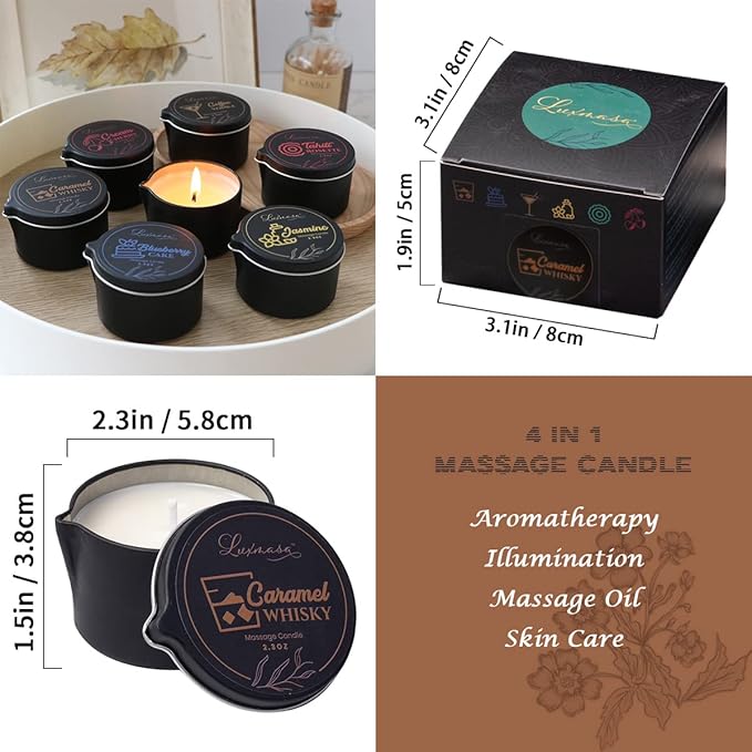 Soybean Wax Warming Massage Oil Candle for Stress Relief and Skin Moisturizing, Romantic Gift SPA Use Home Scented Candle Body Oil Caramel Whisky Scent 2.35 OZ